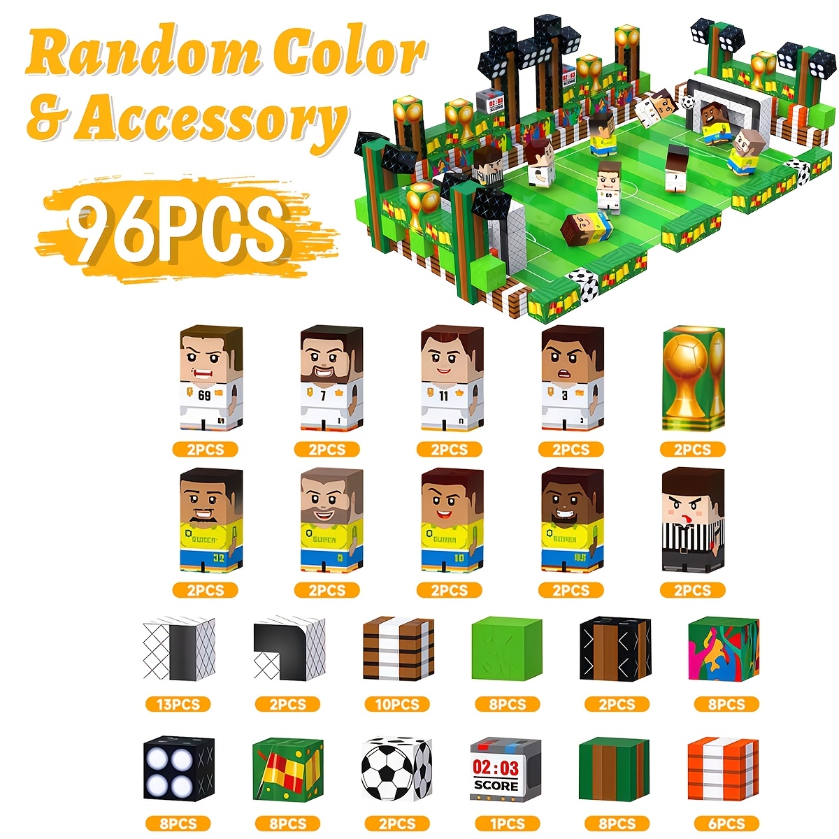 Image of 2cm-96pcs Football Themed Magnetic Building Blocks Toy, Kids Educational Soccer Field Building Set, Interactive Construction Toy, Ideal Birthday Gift For Kids