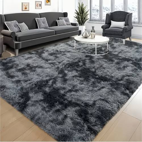 item picture 1pc tie dye dark gray tie dye light gray mixed color long pile carpet indoor decorative mat luxurious home accessory