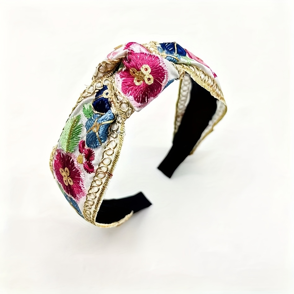 E-shop Böhmisches Stirnband für Damen – Herbst I Winter I Neuheit – Besticktes Stirnband aus Polyesterfaser mit Blumenmuster – Vintage-Mode-Outfit,