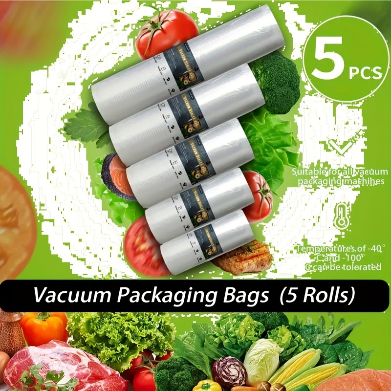 

5-pack Vacuum Sealer Bags For Food , Sous Vide Cooking & Meal Prep - Plastic, No Electricity Needed - Kitchen Accessory For Packaging, Storage, Microwave Safe (12/15/20/25/30cm X 500cm)