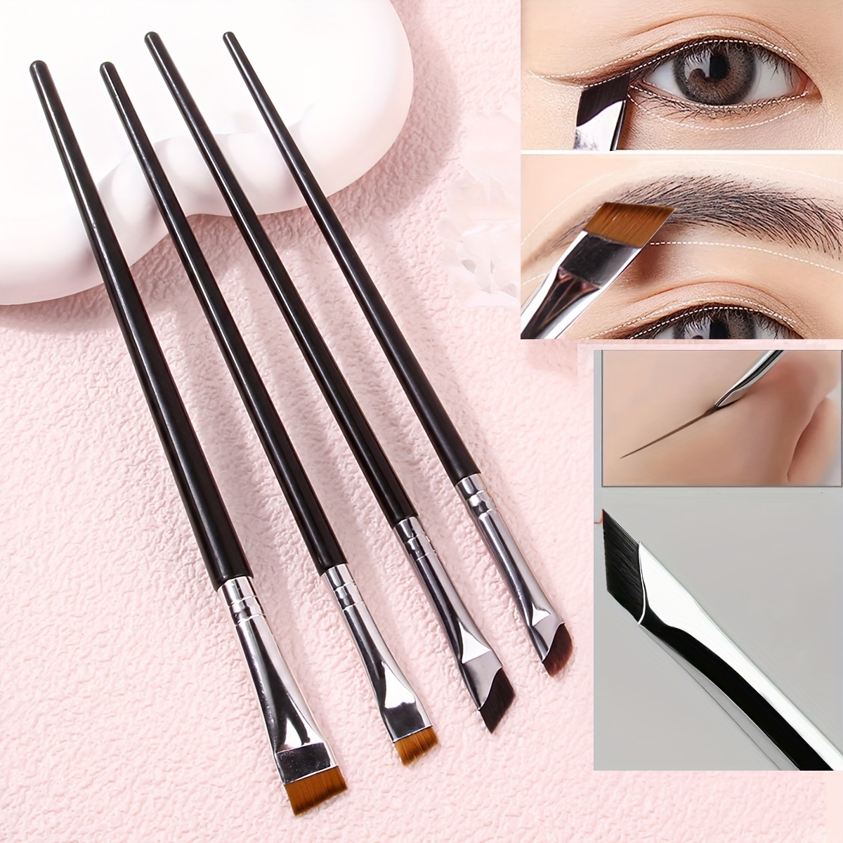 

4pc Sickle Eyeliner Brush Knife Edge Makeup Brush Liquid Eyeliner Brush Ultra Thin Fine Oblique Angle Flat Head Eyebrow Brush