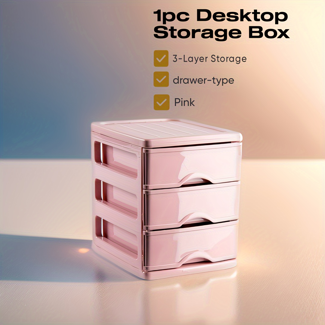 

1pc Desktop Storage Box, Drawer Type Office Transparent Storage Cabinet, Finishing Storage Rack, 3 Layers Plastic Desktop Organizer