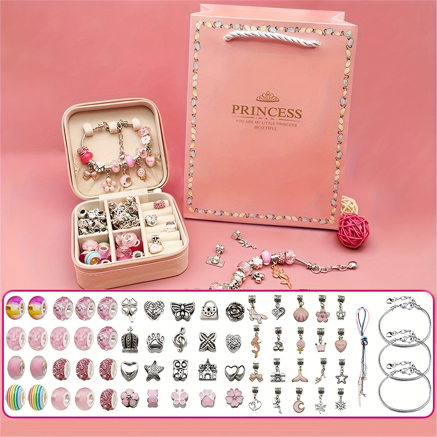 Craft Jewelry Bracelet Making Kit With Portable Box, 68pcs Charm Beads Jewelry Making Kit For Women Christmas Birthday, Festival, New Year Valentine's Day Gifts, Beading Kit