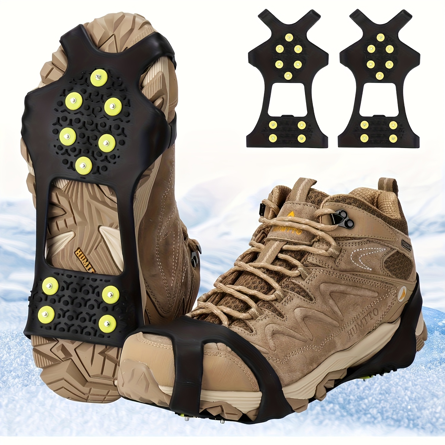 

Winter Anti-slip Rubber Shoe Spikes, 10 Ice , Suitable For Snow , , Black - An For Outdoor Safety.