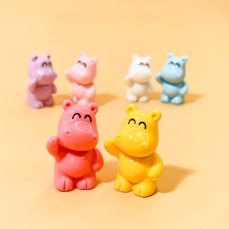 

10pcs Set Of Vibrant 3d Cartoon Hippo Figurines - Resin , Car & Home Decor, Small Gift Idea,