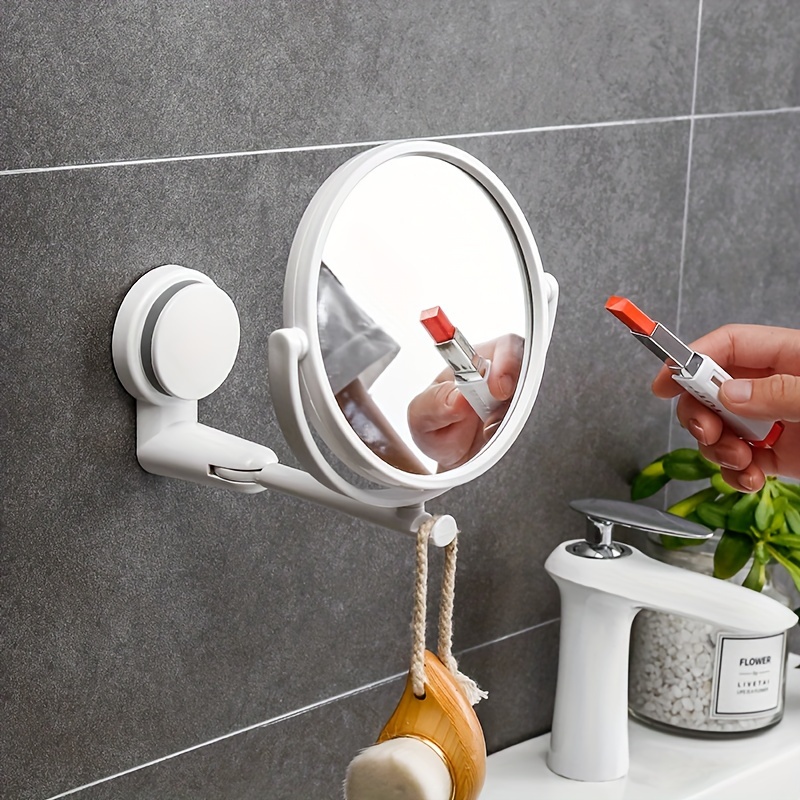

1pc Suction Cup Folding Vanity Mirror, Wall-mounted Stick-on Makeup Mirror, No-drill Rotatable Round Cosmetic Mirror For Bathroom Use