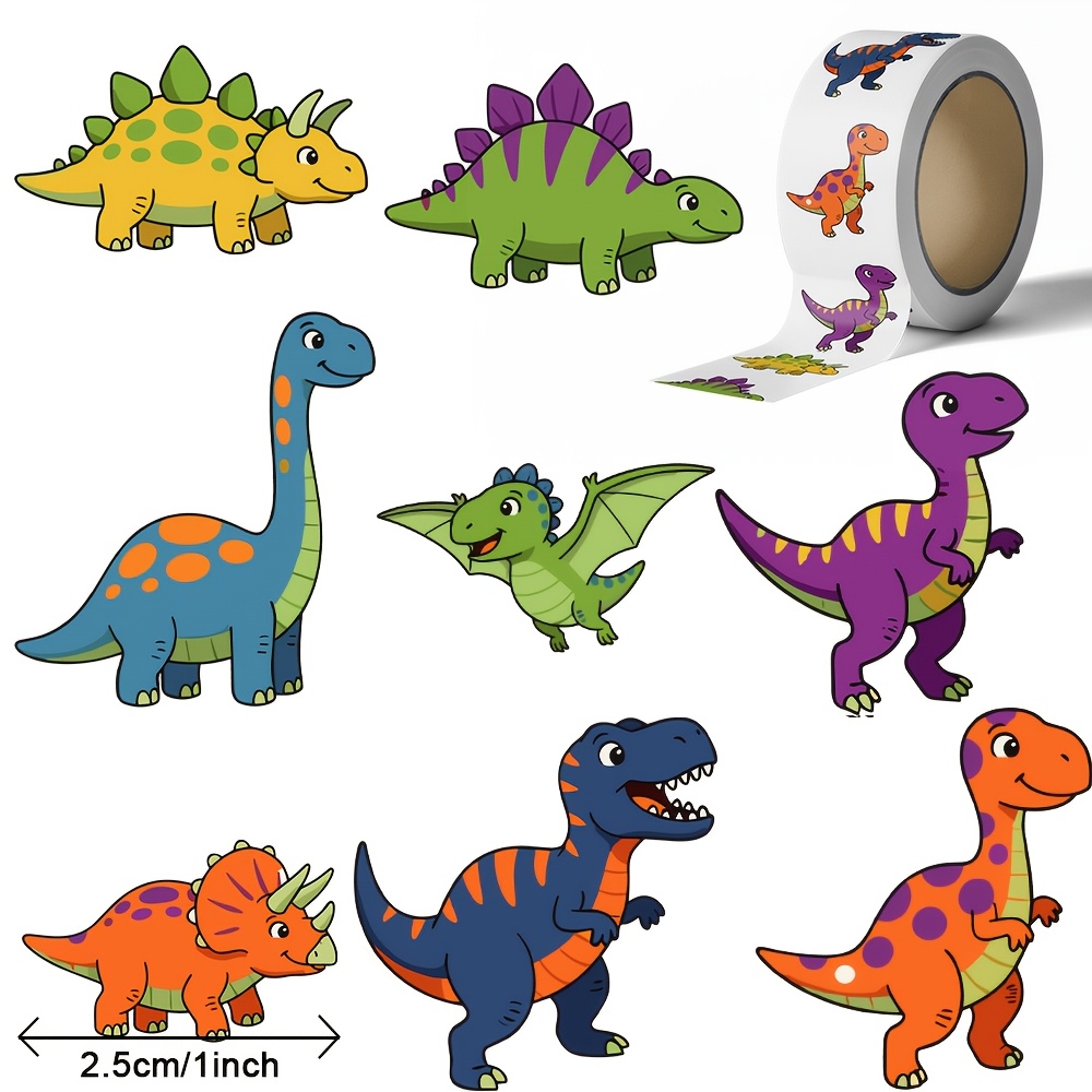 TEMU 500 Sheets/roll, Roll-up Stickers, Animal-shaped Die-cut Stickers, Dinosaur Stickers, Suitable For Planners, Diaries, And Decorative Stickers