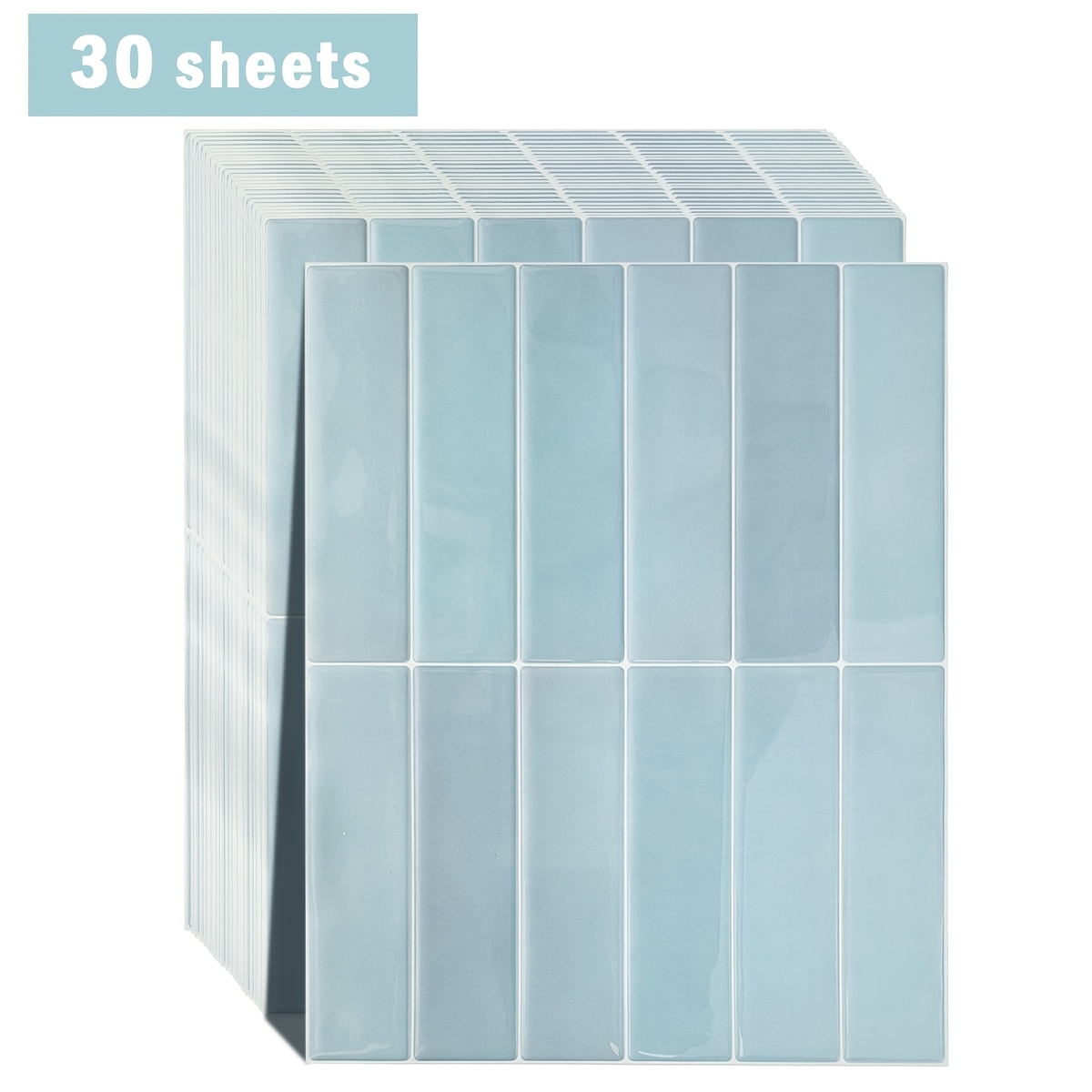 Image of 10/30pcs Of Light Blue 3d Self-adhesive Wall Tiles - Suitable For High Temperatures And , Perfect For Kitchen Backsplashes And Waterproof Bathroom Wall Decor