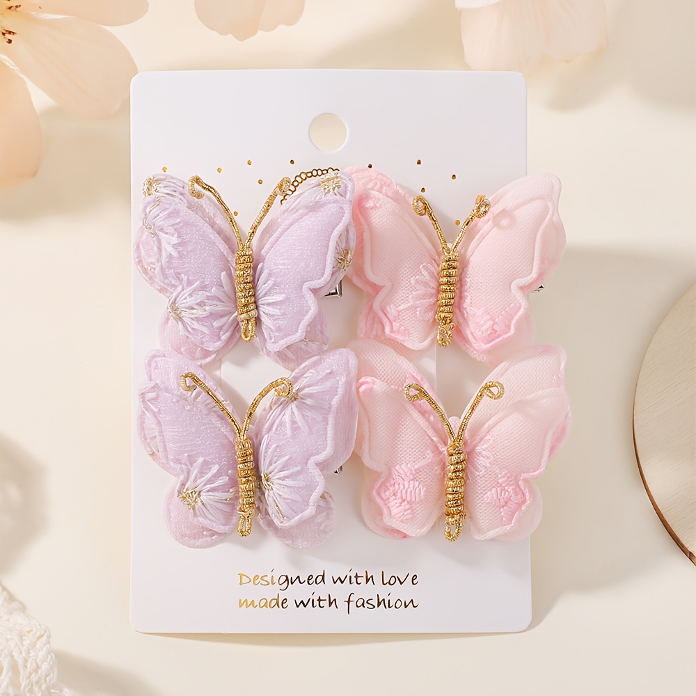 TEMU 4pcs Set Of Cute Lace Hair Clips, Spring Summer Hair Accessories With Beautiful , Vintage Organza Hair Barrettes Suitable For, Hair Accessories