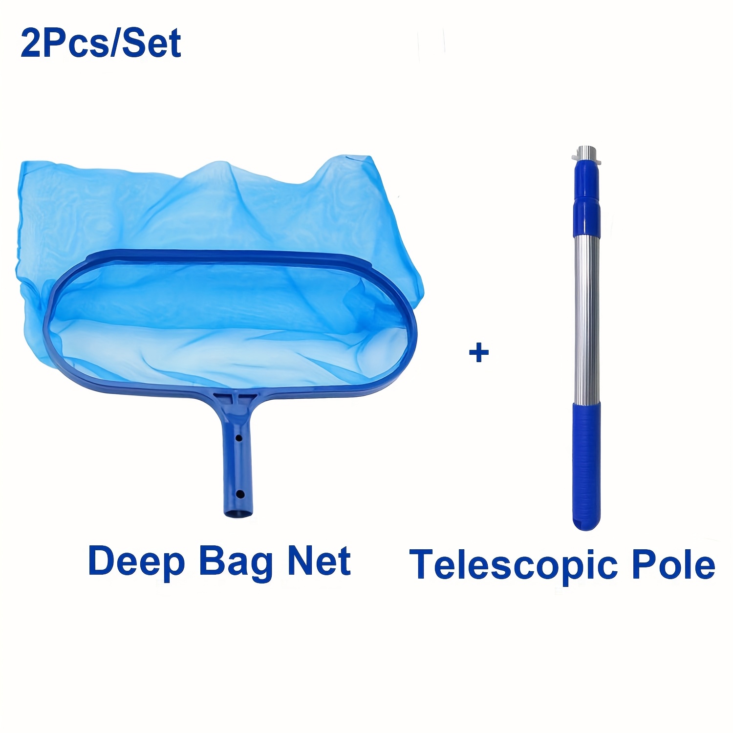 Image of 2pcs/3pcs Heavy-duty Pool Cleaning Kit With Telescopic Aluminum Pole (17-41in) - Deep/flat Bag Skimmer Net, Leaf & Fine Mesh Pool Net For Swimming Pools, Hot Tubs