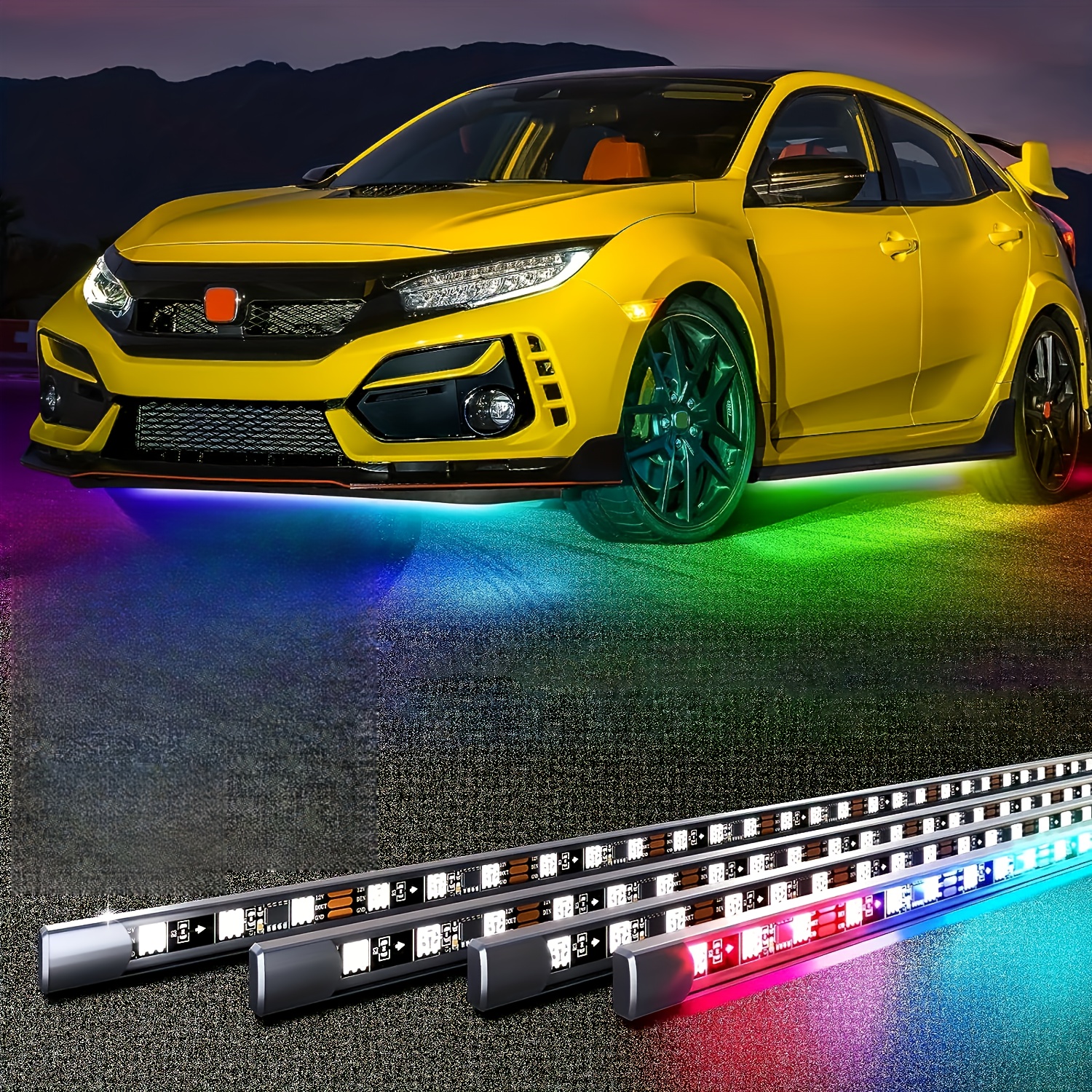 

4pcs Rgb Automotive Led, Automotive Led Bottom Light Neon , , Automotive Bottom Light Strip, Decorative Light Led Bottom