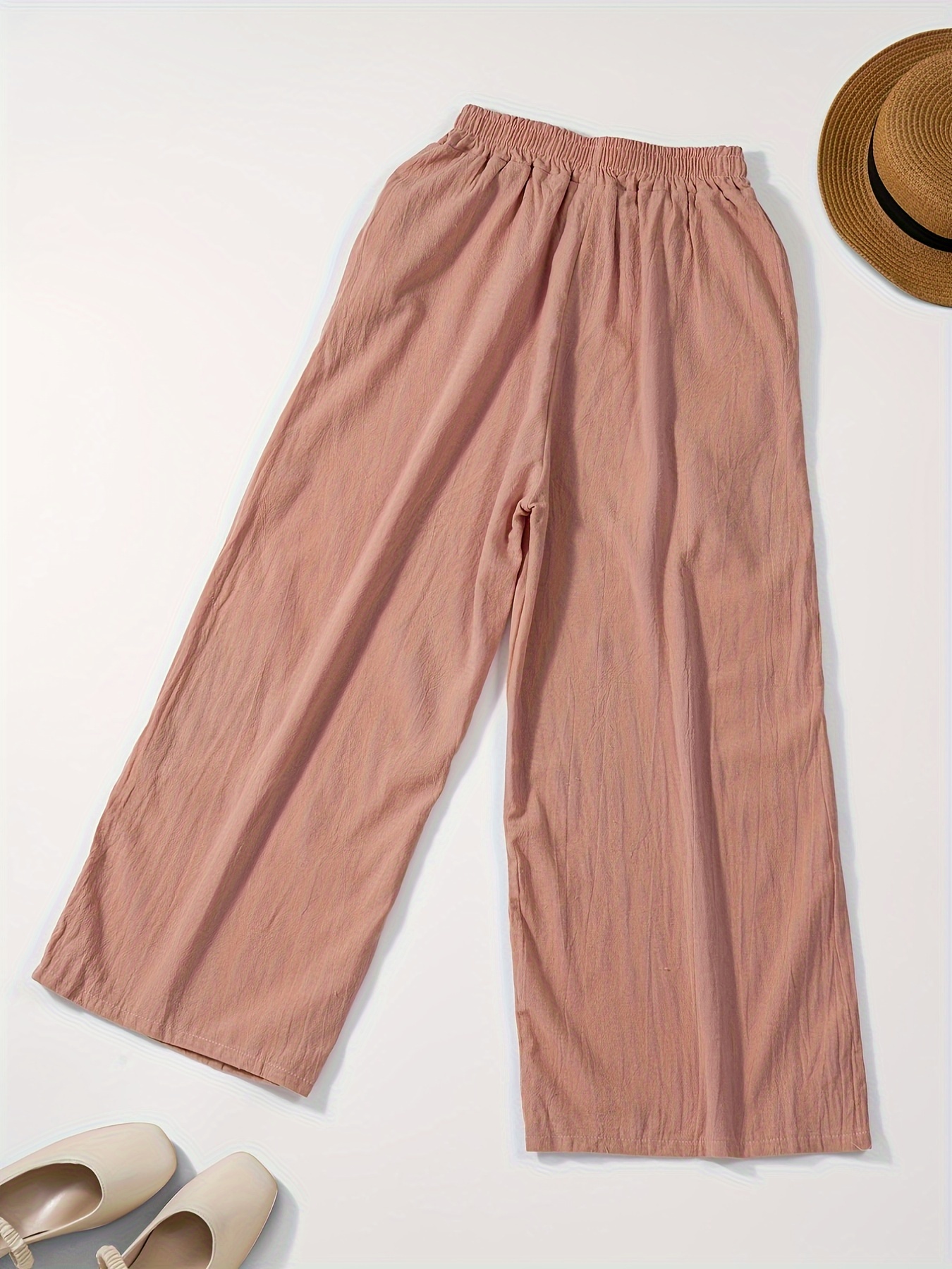 Women's wide-leg pants with pockets and embroidery details - casual straight pants, comfortable for all seasons, machine washable, comfortable clothing, decorative embroidery, soft fabric pants