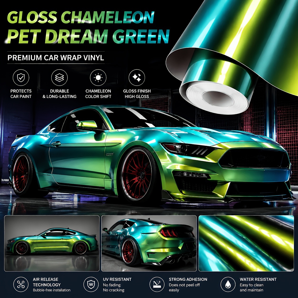 Image of This High-gloss, Diamond-textured Color-change Wrap Features A -golden Gradient Effect. Car Wrap, High-quality Pet Material. , Utilizing Technology For Bubble-free Installation