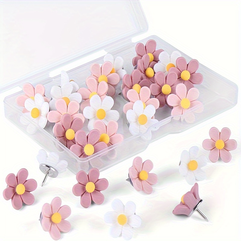 

30pcs Flower Push Pins, Push Pins For Cork Board Pink Decorative Thumb Tacks Cute Push Pins For Cork Board Fun Thumb Tacks Decorative For Photo Wall, Feature Wall, Map, Bulletin Board, Office Or Home