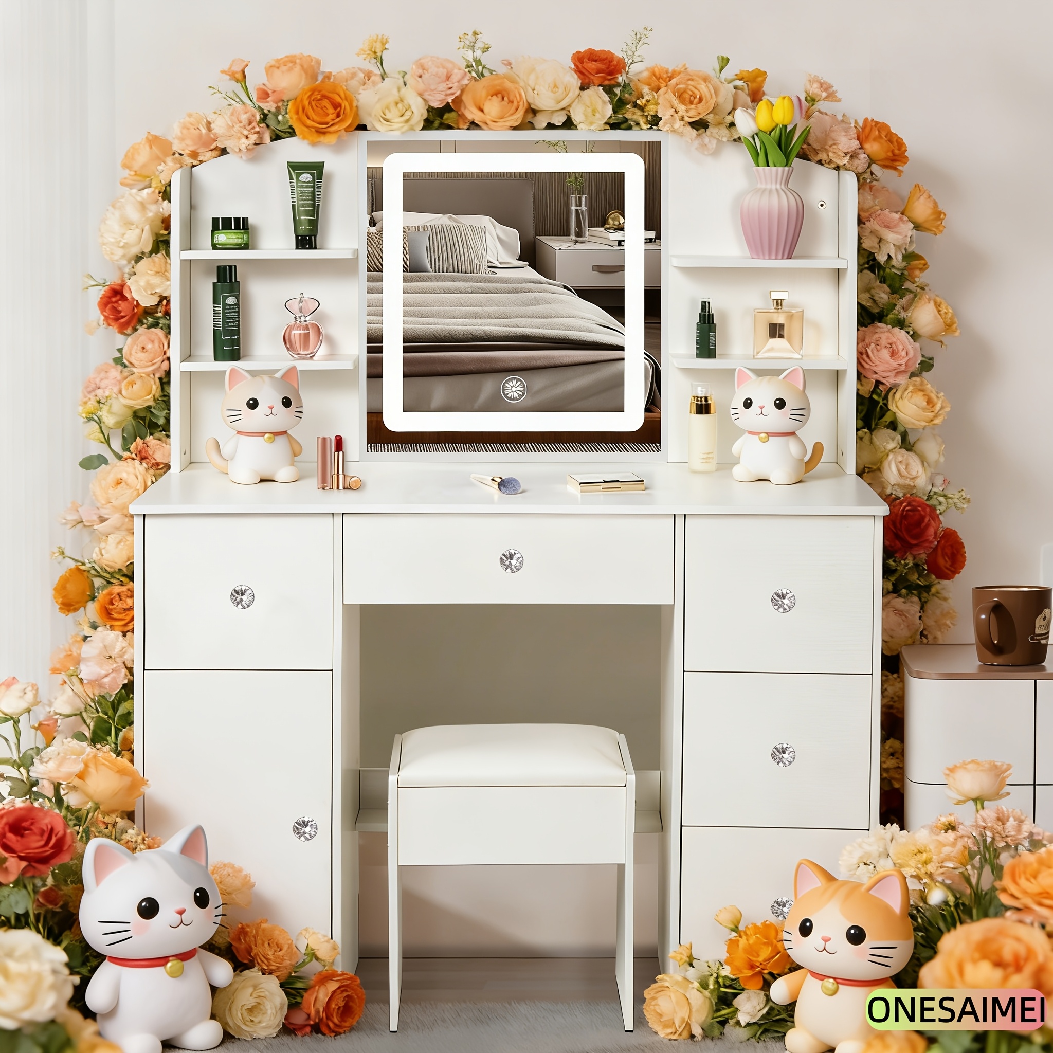 Vanity with Mirror and Lighting Function