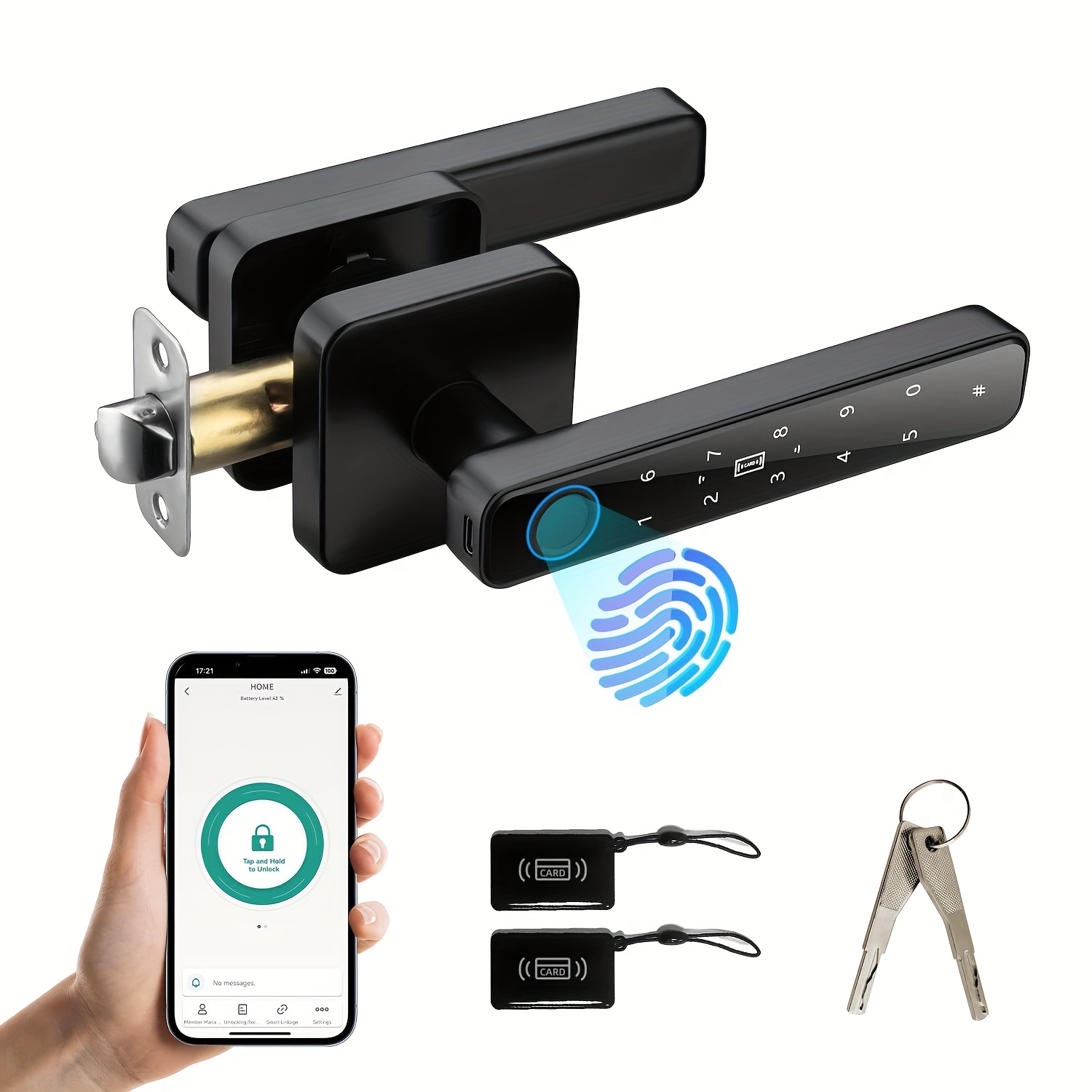 Smart Fingerprint Door Lock - Smart Door Handle - (fingerprint/ic Card//app/key), Automatically Detects Opening , Auto-locks, Simple Installation, Anti-peep , Alert