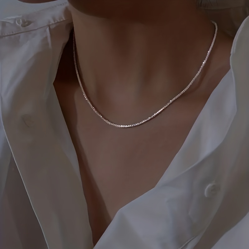 

925 Sterling Silver Chain Necklace With Sparkling , Simple And Elegant, Suitable For Or Vacation