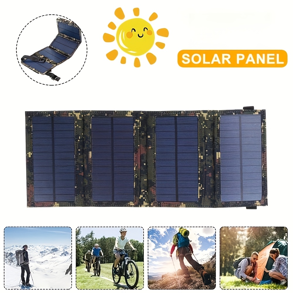 TEMU 80w Usb Solar Panel Folding Power Bank Outdoor Camping Hiking Phone Charger