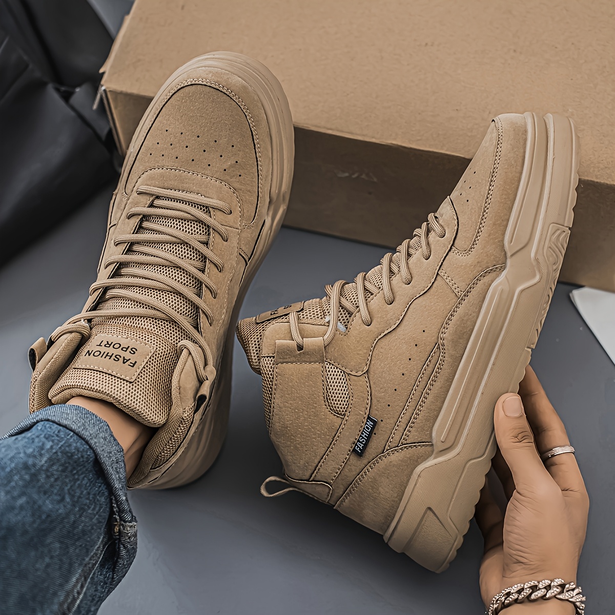 Men'S Trendy Solid Color Spliced Casual Couple Sneakers with Front Laces, Lightweight And Versatile Comfortable Mid-Top Outdoor Fashion Sports Shoes.