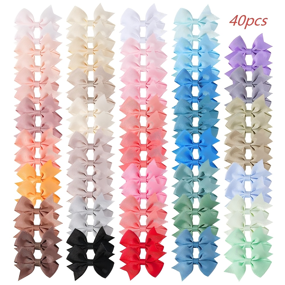 Image of 40 Pieces Hair Bow Clips Set, Adorable Girls' Festive Party Hair Accessories, Sweet Fairy-style Bb Clips For Children, Assorted Colors, Perfect Gift Set.