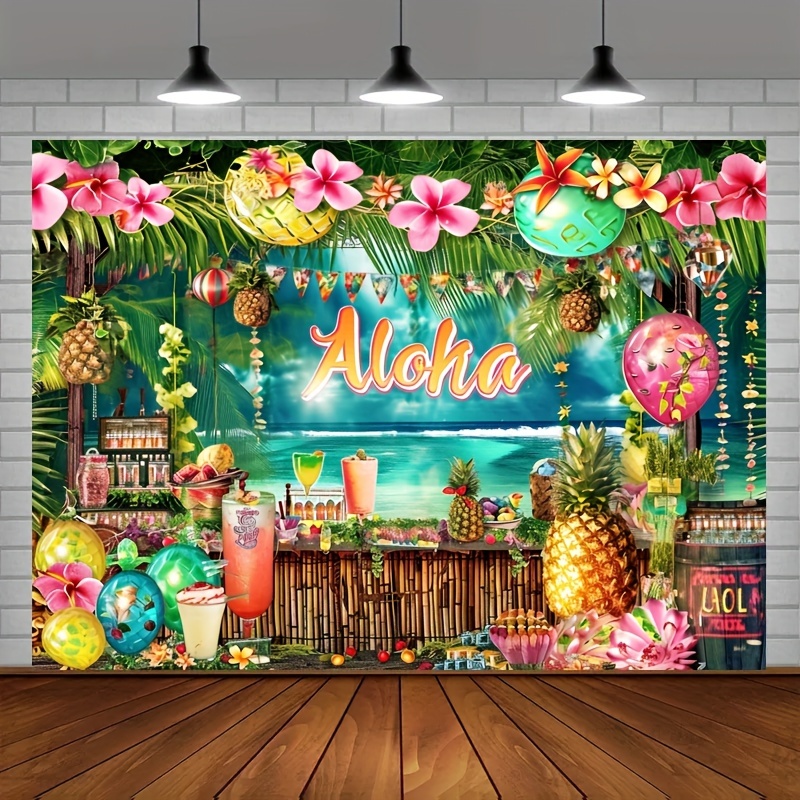 Decoraciones de fiesta hawaiana Luau, kit de suministros de fiesta de  verano Aloha con temática de playa tropical, incluye falda de mesa, telón  de