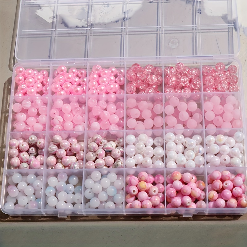 

750pcs Pink Acrylic Bead Set - 8mm Assorted Styles For , Couples Bracelets & Christmas Gifts