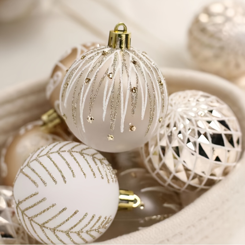 a set of 16 decorative hanging ornaments, 6 cm / 2. christmas balls in white, parties and home decor during weddings and christmas holidays. the plastic shatterproof ornaments come with golden and silv | Today's Deals | Temu