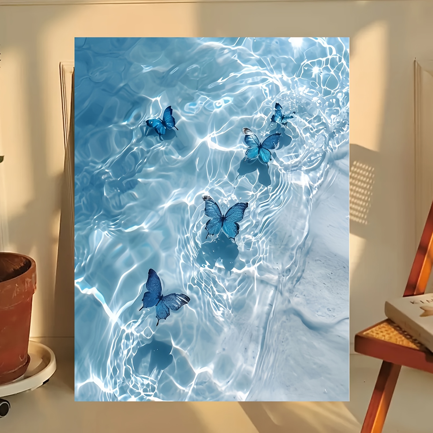 1個 水の蝶の数字油絵キット 油絵キャンバス アート手芸 裁縫用品 大人