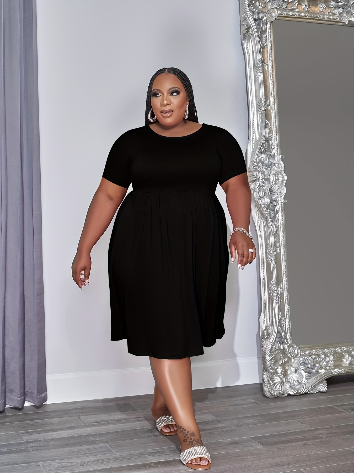 womens plus size casual midi dress summer short sleeve beach Temu