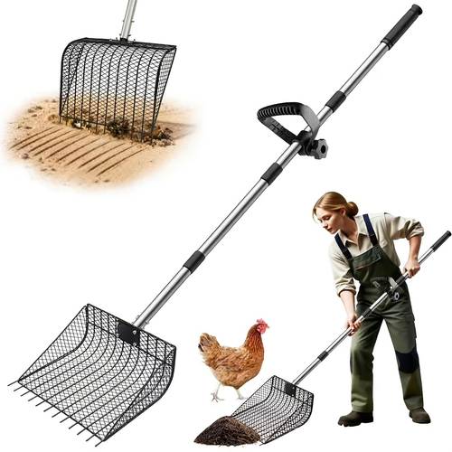 scooper rake 2 in 1 metal chicken scoop with 24 to 68 adjustable stainless steel handle litter scooper sand sifting shovel chicken coops