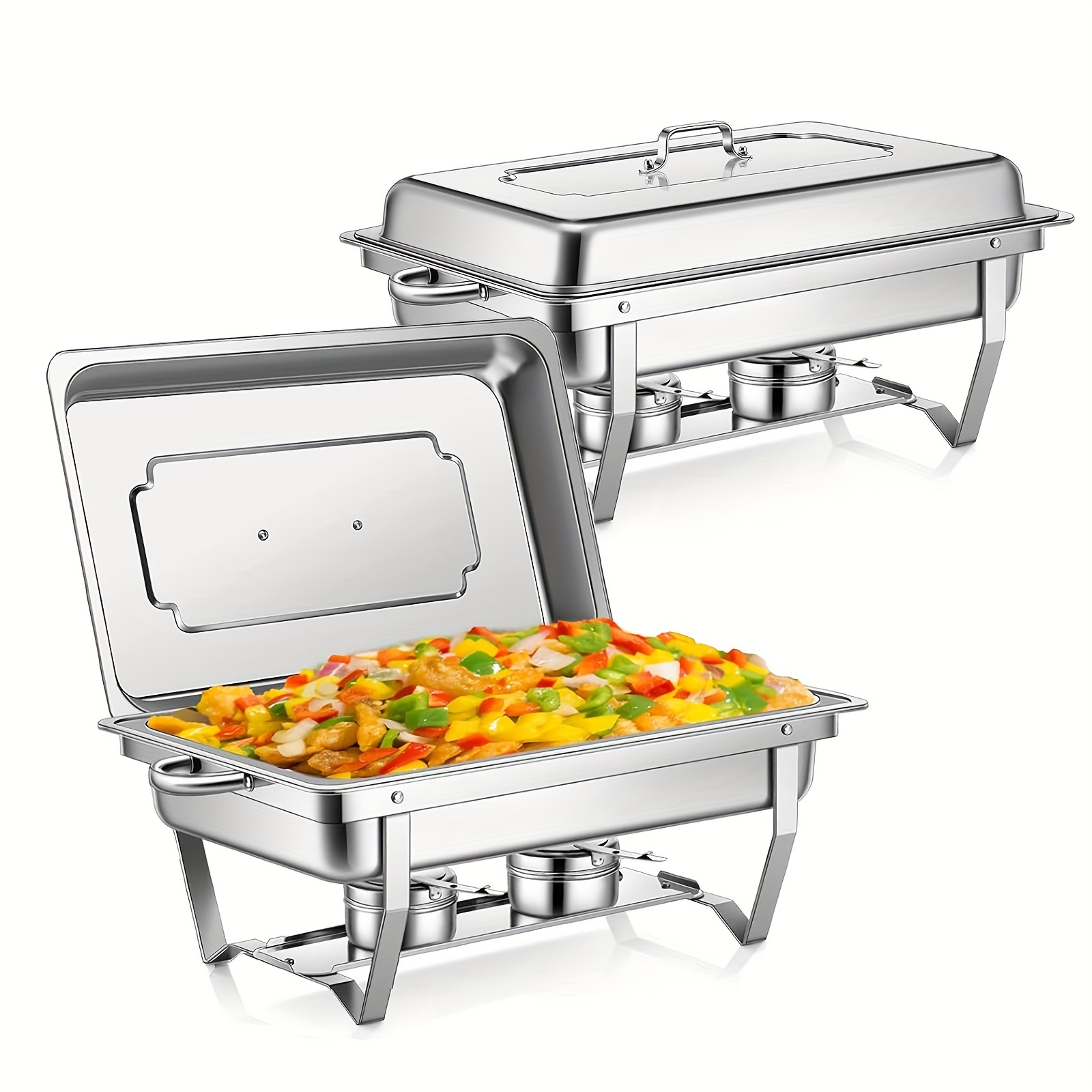 

Chafing Dish Buffet Set, 8qt Silver Stainless Steel Food Warmer Kit With , Food Pans, Water Pan And Fuel Holders For Restaurant Catering Parties Weddings