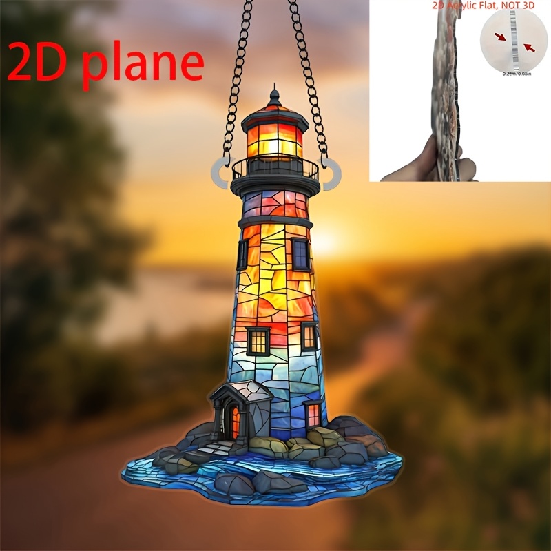 TEMU Attrape-soleil Phare Plat 2D, Attrape-soleil Phare Plat en Acrylique 2D - Décoration Murale en Acrylique de 8 Pouces x 5,5 Pouces, Convient pour