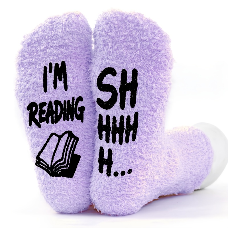 TEMU 1-pair Women's Winter Thermal With "i'm Reading, ..." Sole Print - Non-shedding Thick Slippers Suitable For Indoor/ Wear, & (machine Washable)