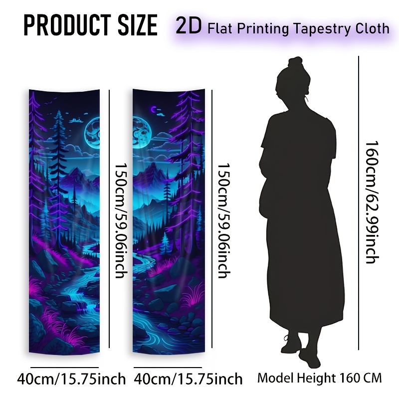 TEMU Night Scene Vertical Blacklight Tapestry Long Luminous Tapestries For Bedroom Blue And Purple Glow In The Dark Decorative Wall Hanging Cyberpunk