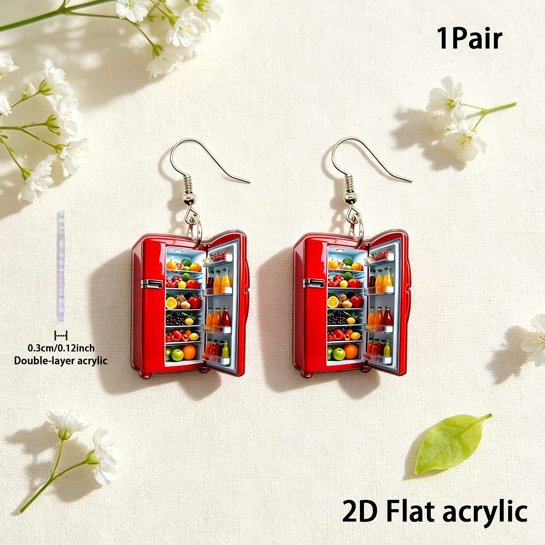 Mini Red Fridge Acrylic Dangle Earrings, Cute Design