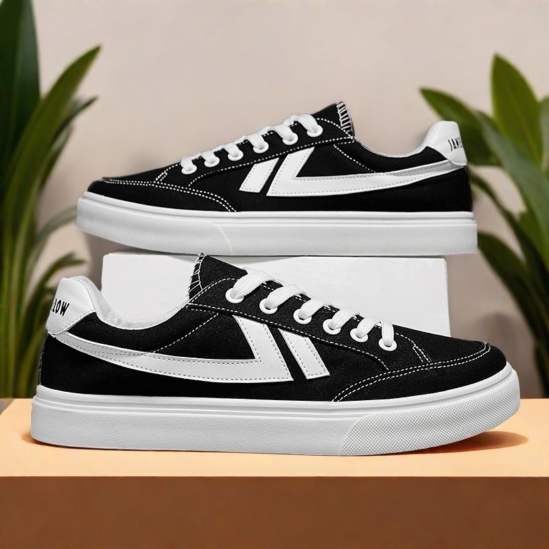 Men s   Low-Top Sneakers - Minimalist Black & White Casual Shoes with Breathable Fabric Upper, Cushioned PVC Sole & Arch Support -   Traction for Gym, Outdoor, Travel, Daily Wear - Versatile Round-Toe Design (Spring/Fall/Summer/Winter)