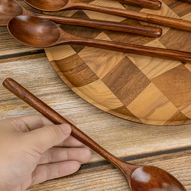 Set of 4 Wooden Soup Spoons, Multifunctional 23.5 Cm Long-Handled Wooden Spoons - Reusable Wooden Cutlery for Stirring, Long Soup Spoons, Suitable for Afternoon Tea, Home, Restaurants, Travel, And Dinner Parties.