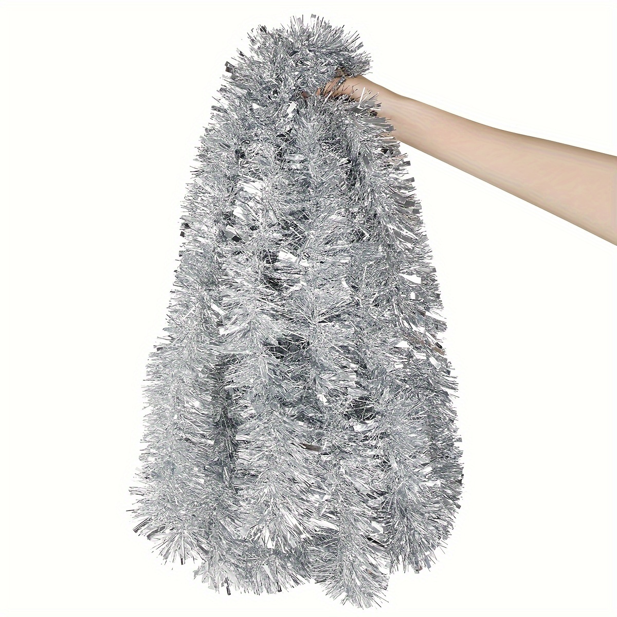 

10 Pcs 66 Feet Silver Tinsel Garland - Festive Christmas Metallic Hanging Tinsel For Tree, Home, And Party Decoration