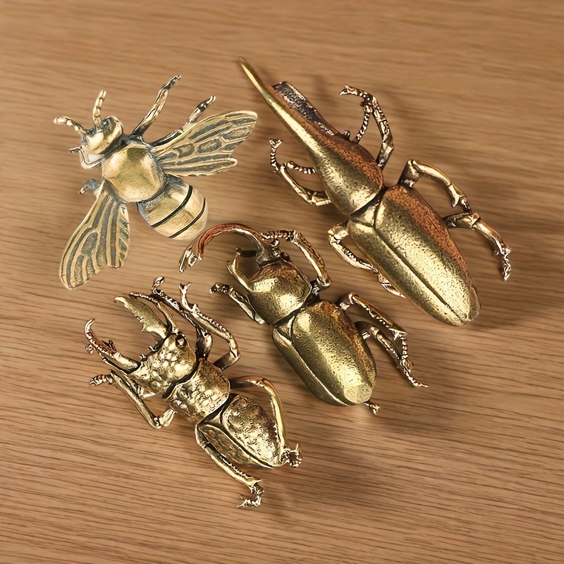 TEMU Collectible Figurines ï¼4pcs Set Of Golden Retro Brass Bee And Ornaments - And Office Decoration, Perfect For Bedroom Display And Collection