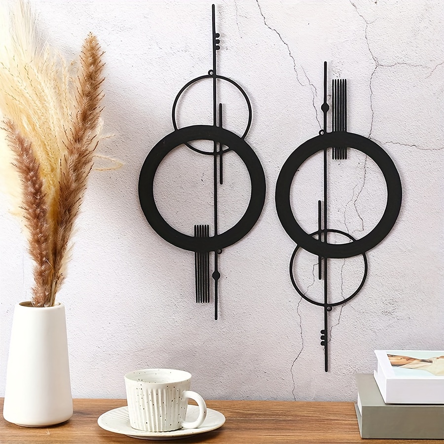 

2pcs/set Black Geometric Metal Wall Art, Minimalist Circular Iron Hangings, Modern Decorative Artwork For Living Room Bedroom Tv Background Wall Decor