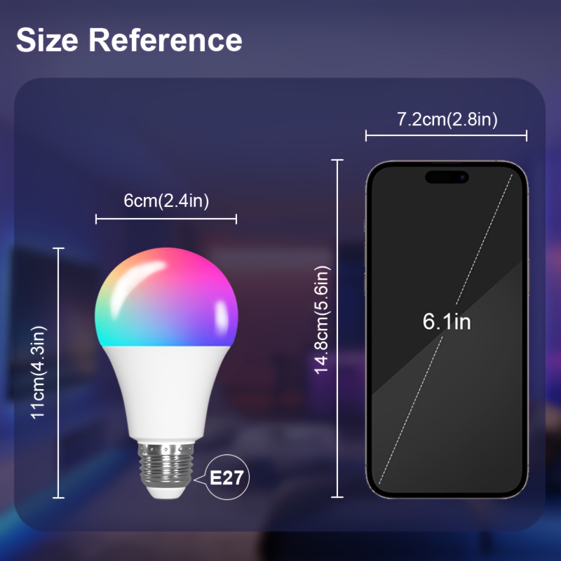 A60, 2-pack/4-pack, Doodle Smart LED Bulb, RGBCW Color Light, RGB Color Changing Light, E27 Base, 9W, AC220-240V, Compatible with Alexa and Assistant Voice Control, Works with Bluetooth and 2.4GHz WiFi, Timer Function, Smart Dimming and Color
