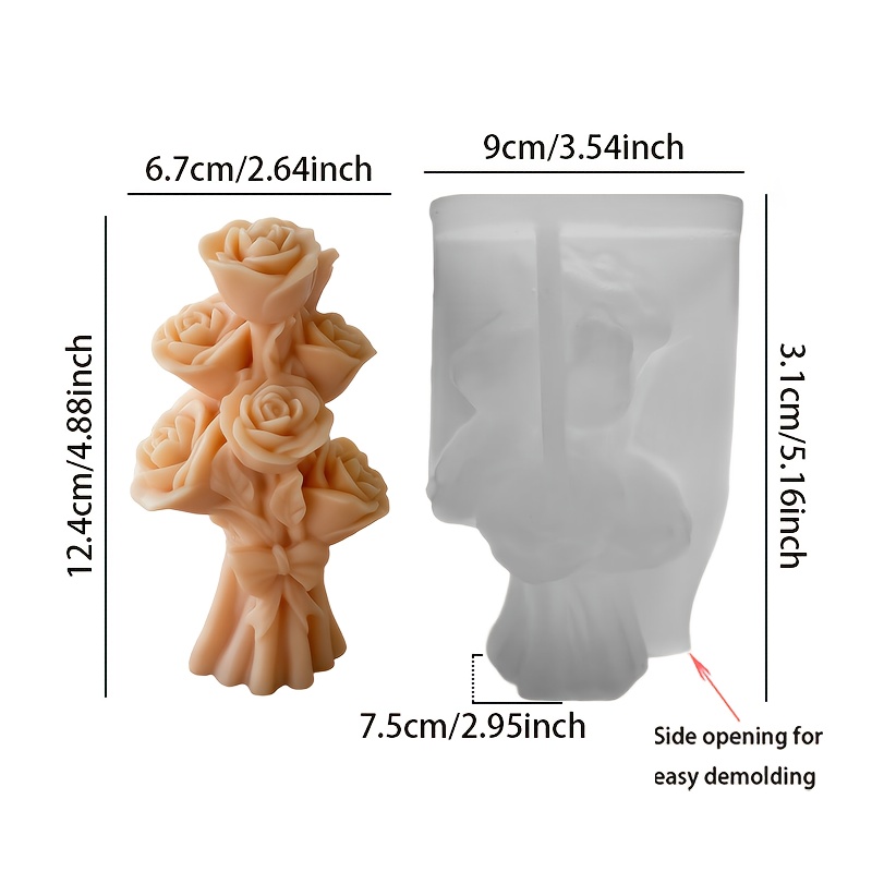 Image of Rose Flower Bouquet Candle Mold - Reusable Silicone Candle Making Mould, Ideal For Valentine's Day And Christmas Gifts, High-temperature Resistant And Easy To Clean
