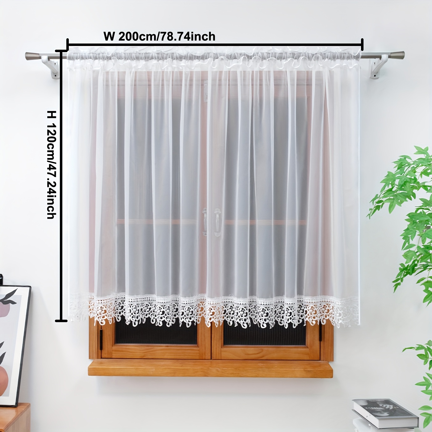 Image of 1pc Elegant Sheer Window Curtain With Lace Trim, Lightweight Privacy Overlay For Living Room And Bedroom, Beautifully Draped Design, , And Care, Perfect For Home Decor And Enhancing