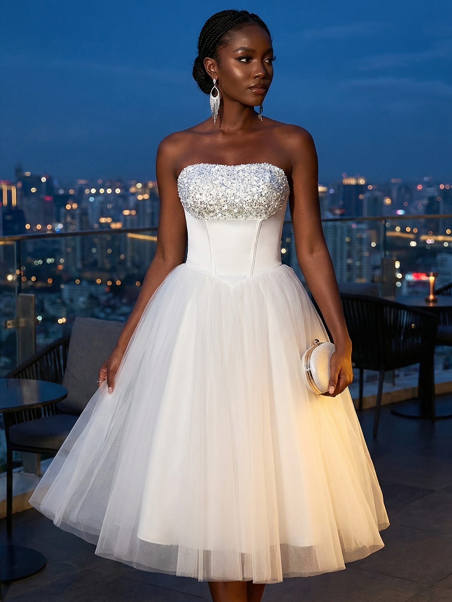 dark blue dress with glitter Azazie 2026 Corset Lace Up A-Line Prom Navy Gown 2025 Black Prom Dresses main image 0