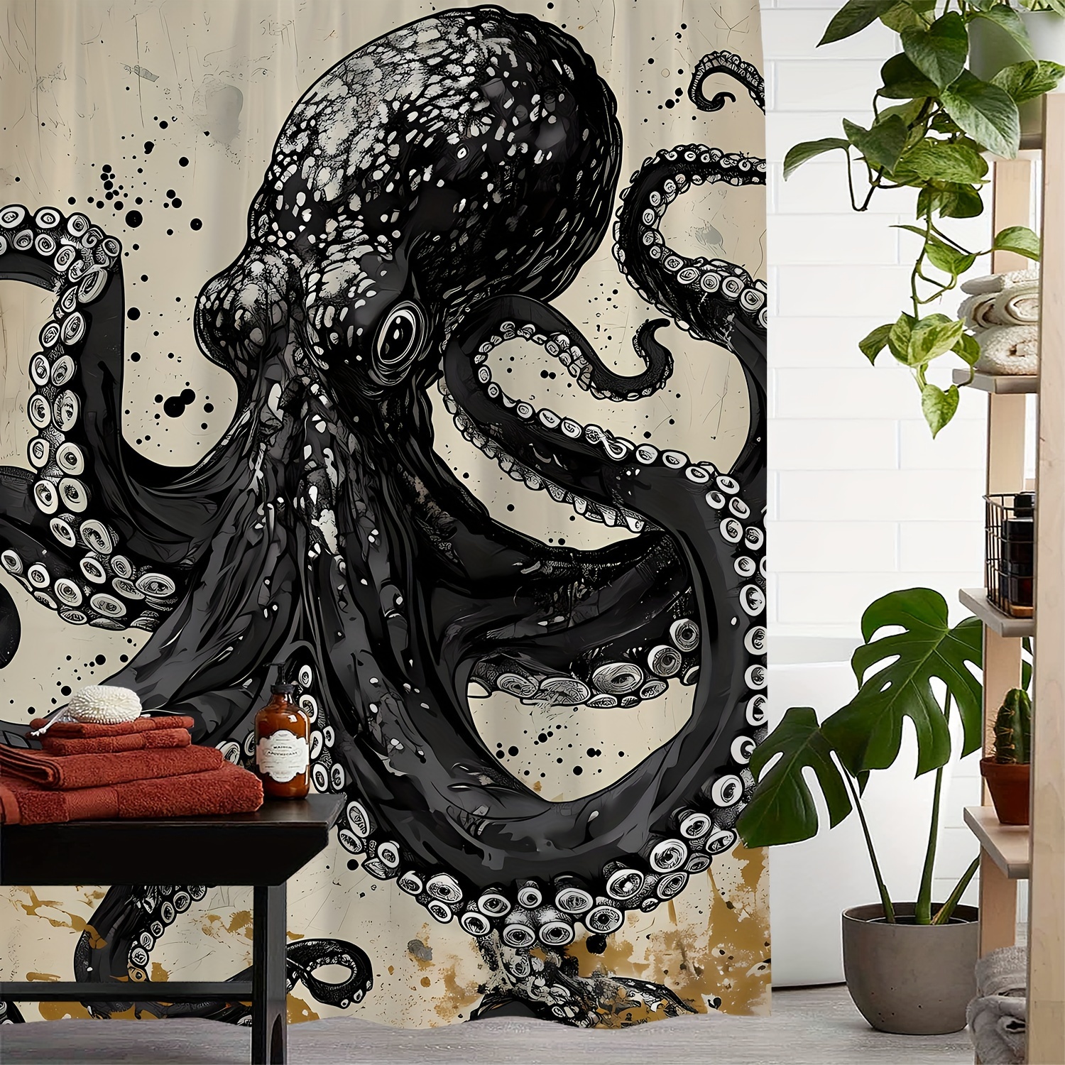 Fun Ocean Octopus Decoration Shower Curtain Shower - Temu