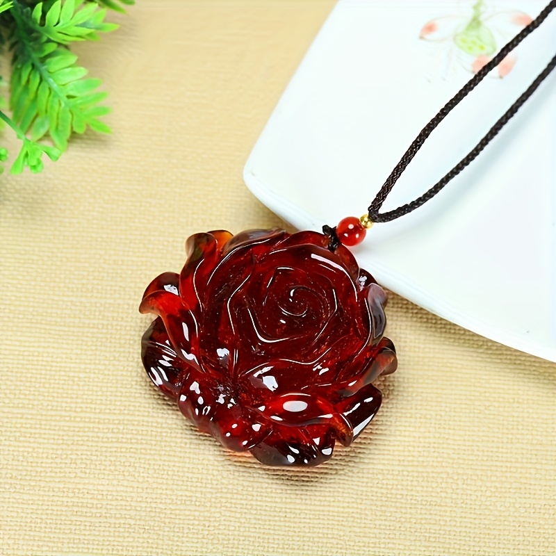 Beeswax Blood Peony Flower Pendant Necklace