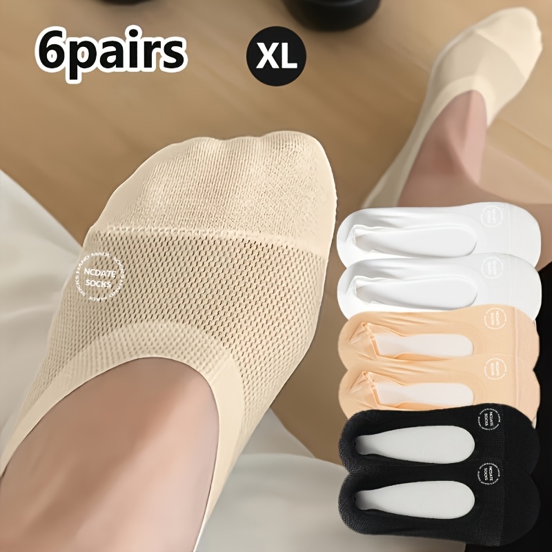 TEMU 6-pair Solid Color Breathable Mesh Socks, Ultra-thin With Silicone Anti-slip Grip, Casual Socks Suitable For Daily Wear, For Teenager