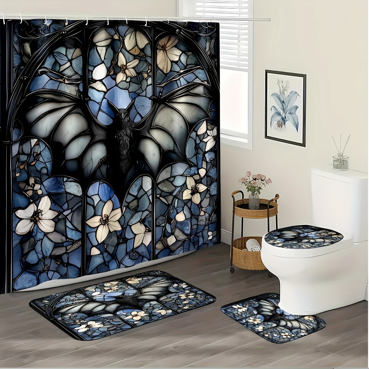 

1/4pcs A Bat , Curtain Set, Curtain 12 , Bathroom Carpet, U-shaped Pad, Pad, Bathroom Decoration