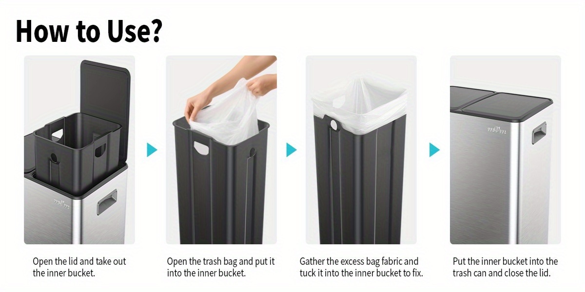 mVm 60L Heavy-Duty Stainless Step Trash Can with 2 Removable Buckets, Dual Compartment Silent Close Lid & OdorLock System, Smudge-Proof & Rust-Resistant Step-On Operation Kitchen/Office/Bathroom Waste Bin, 60L Capacity