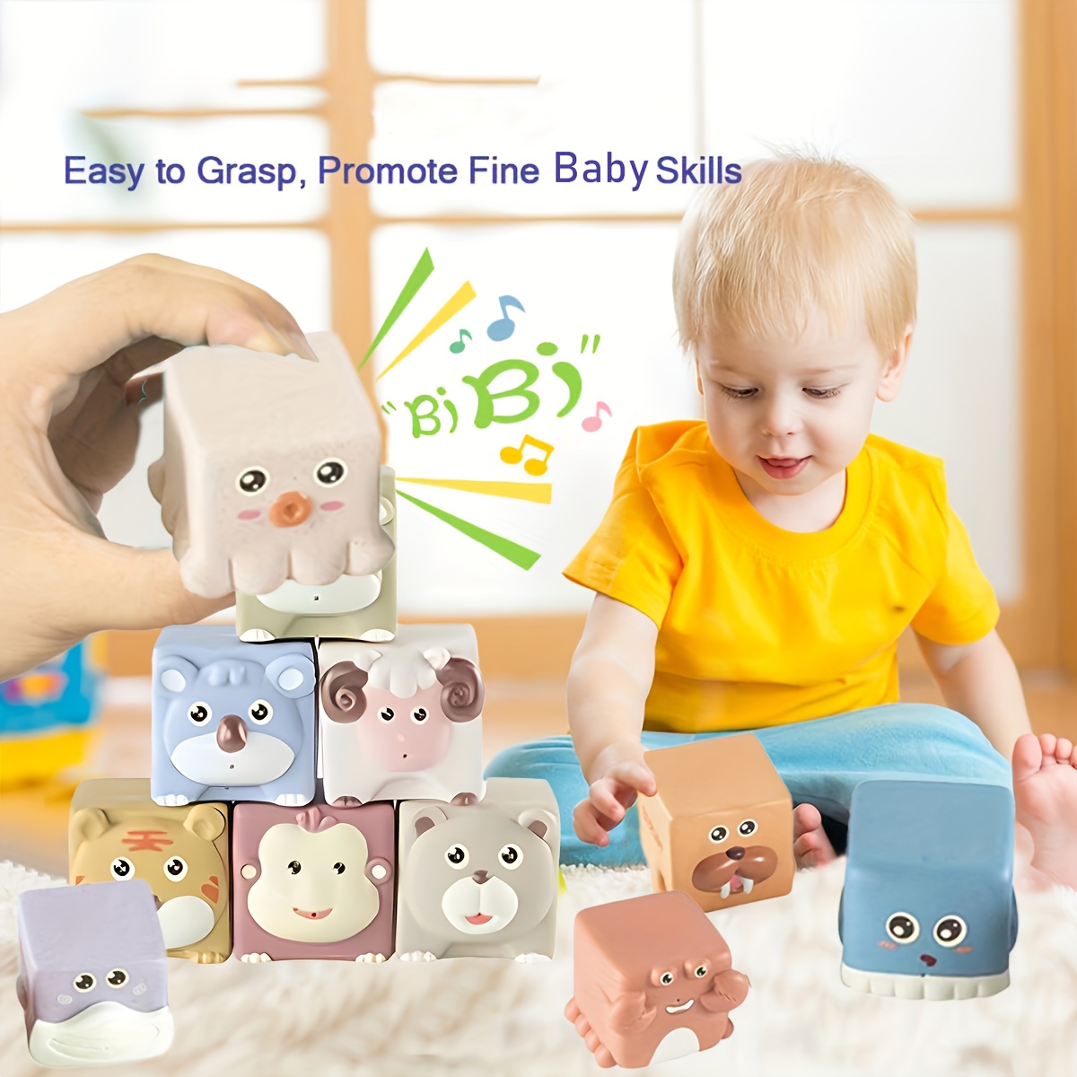 silicone baby building blocks set animal stacking cups soft bath